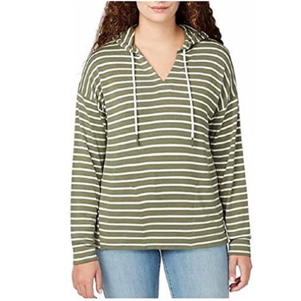 Buffalo David Bitton Womens Super Soft Knit Striped Hoodie With Pockets Large
